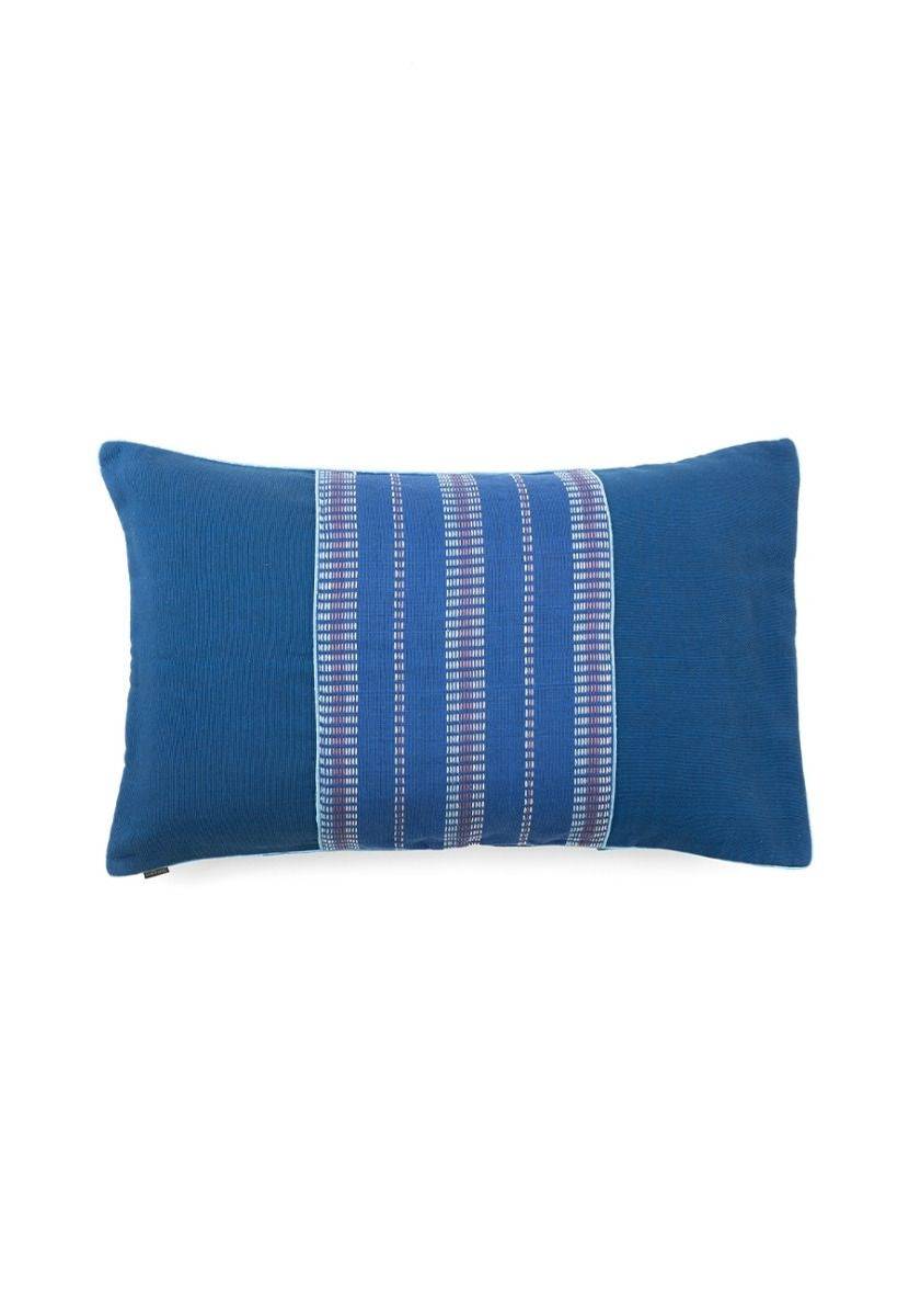 Hand-Woven Cotton Blue Pillow Cover - India shopping