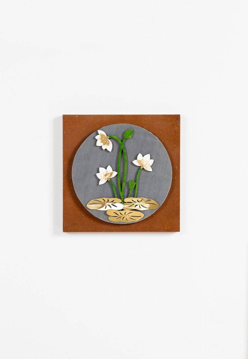 Lotus and Leaf Composition in a Circular Dial Wall Frame - India shopping