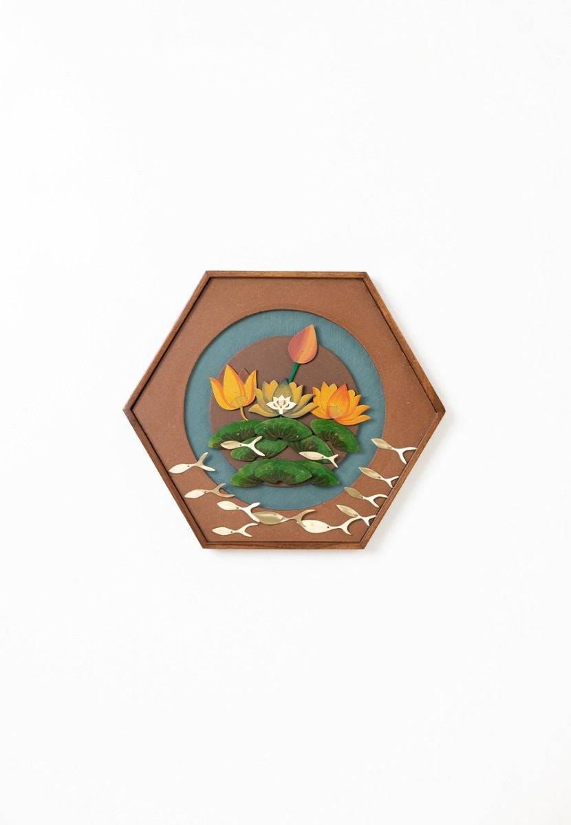 Lotus Pond Brass Cutting Wall Frame - India shopping