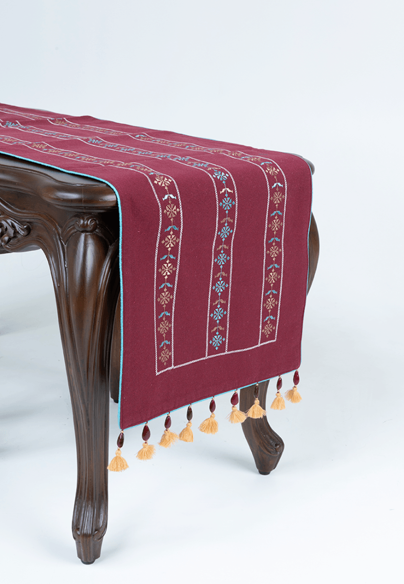 Maroon Cotton Table Runner - India shopping