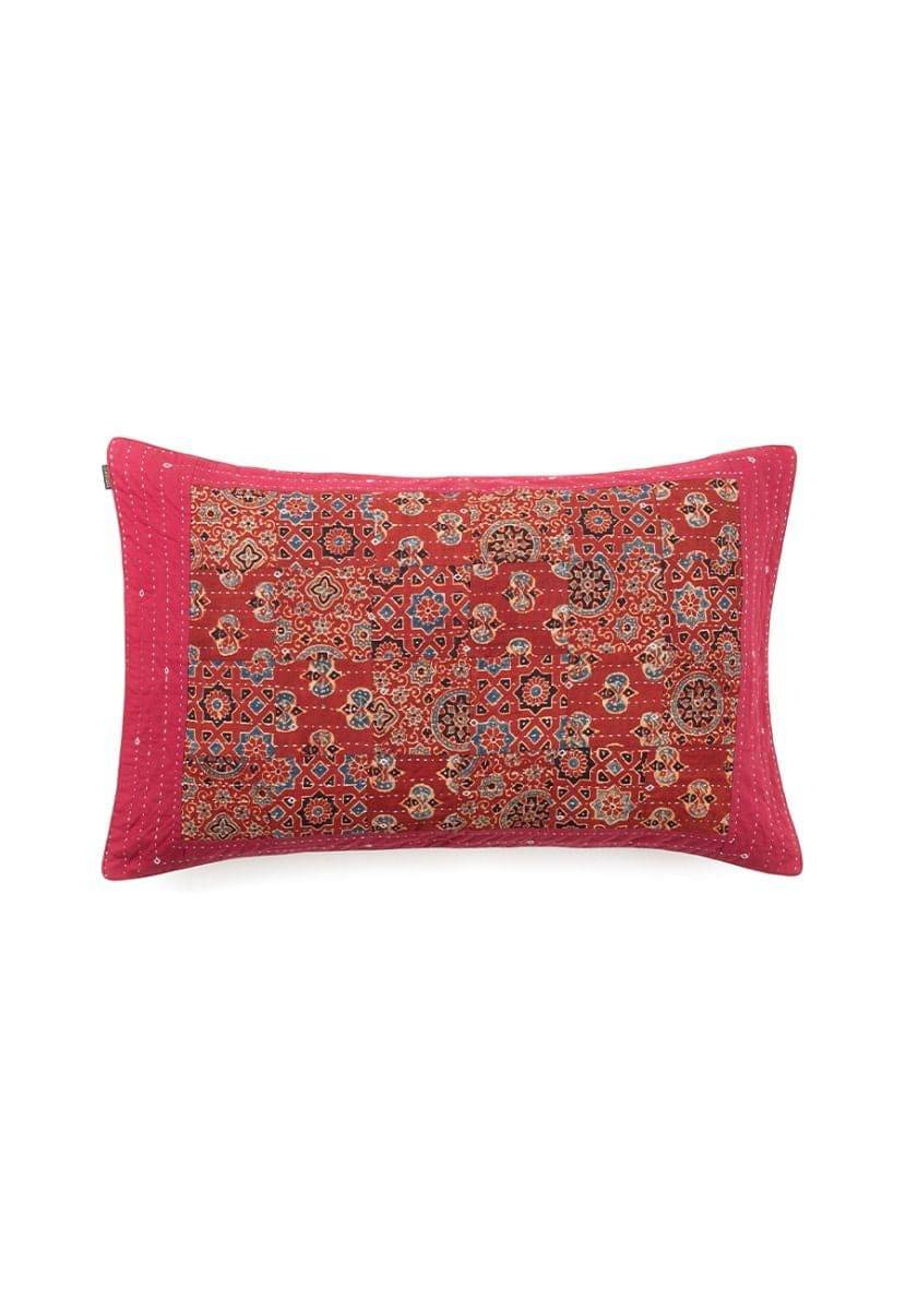 Maroon Hand-Woven Cotton Pillow Cover - India shopping