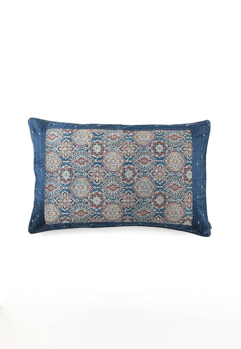 Mashru Hand-Woven Blue Pillow Cover - India shopping