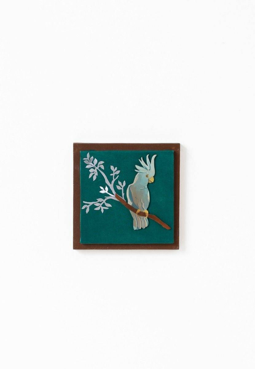 Mashru Wall Frame with Hand-Painted Cockatoo Birds - Aluminum Cutout - India shopping