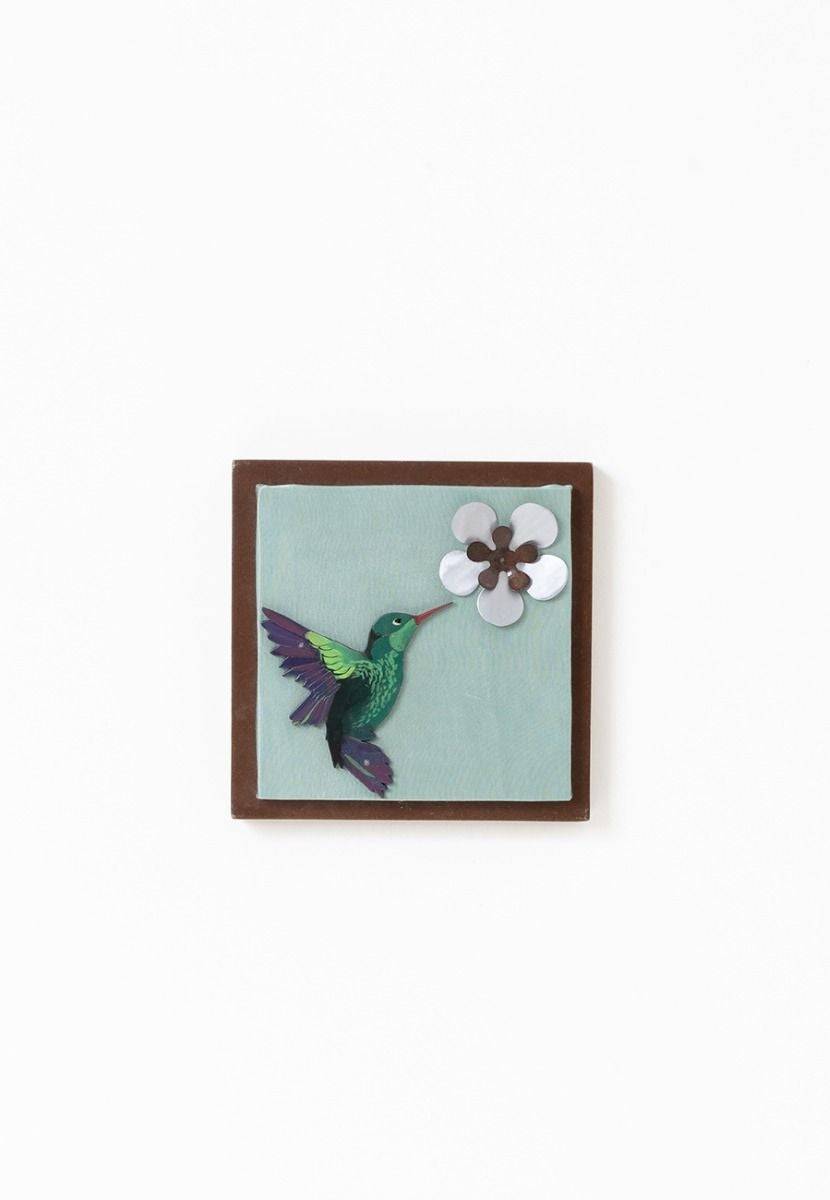 Mashru Wall Frame with Hand-Painted Hummingbird - Aluminum Cutout - India shopping