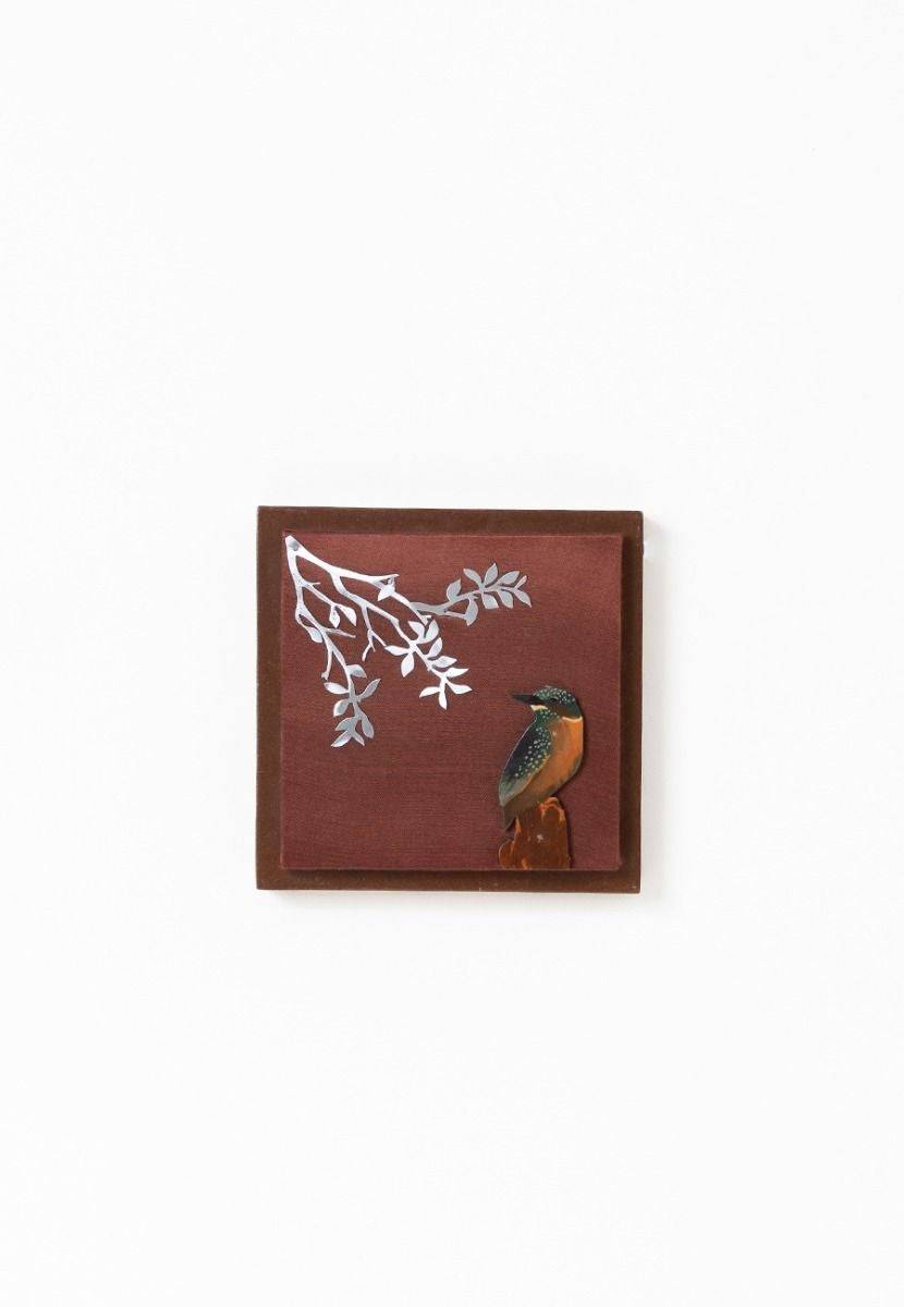 Mashru Wall Frame with Hand-Painted Kingfisher Bird - Aluminum Cutout - India shopping