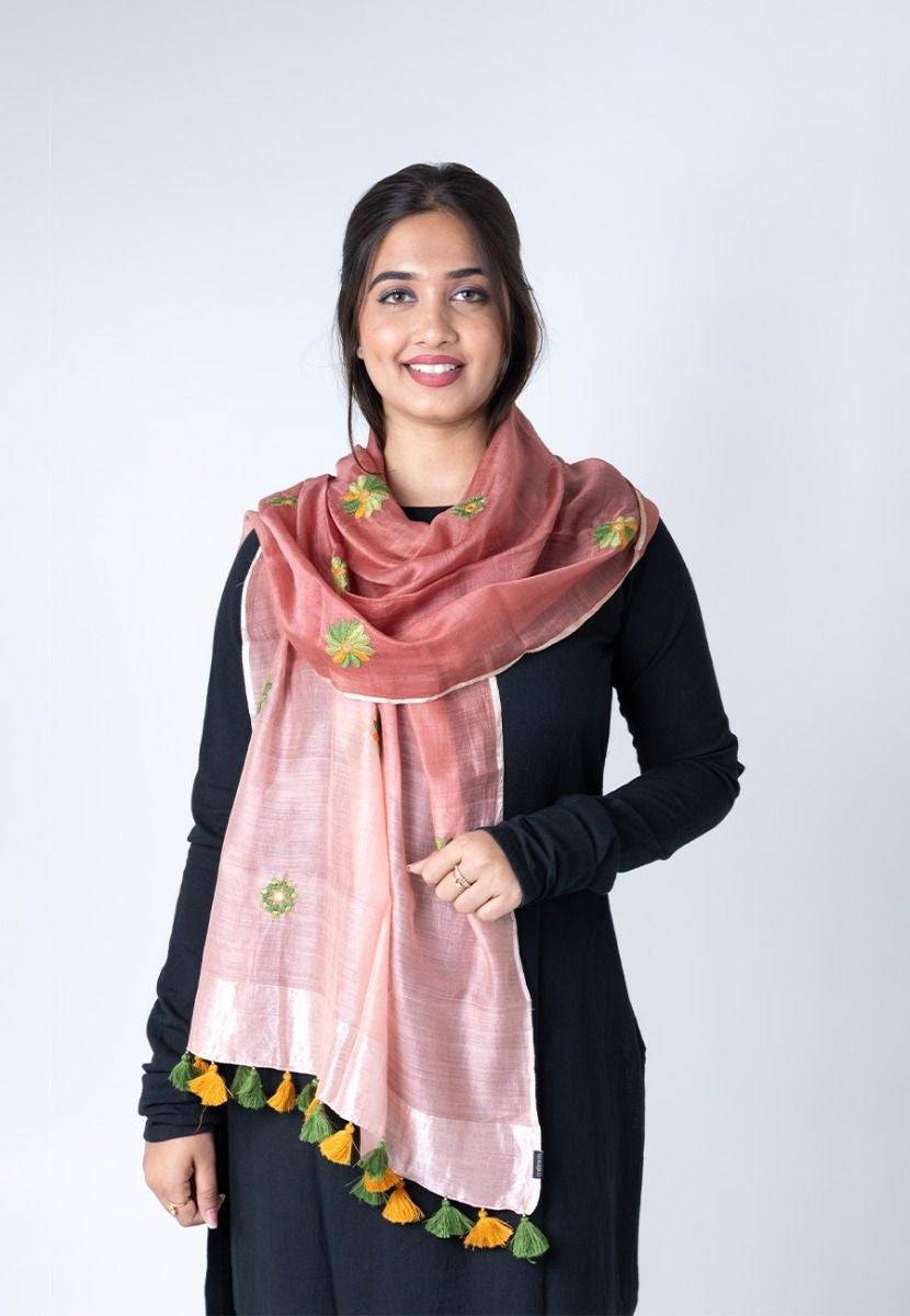 Peach Chanderi Stole - India shopping