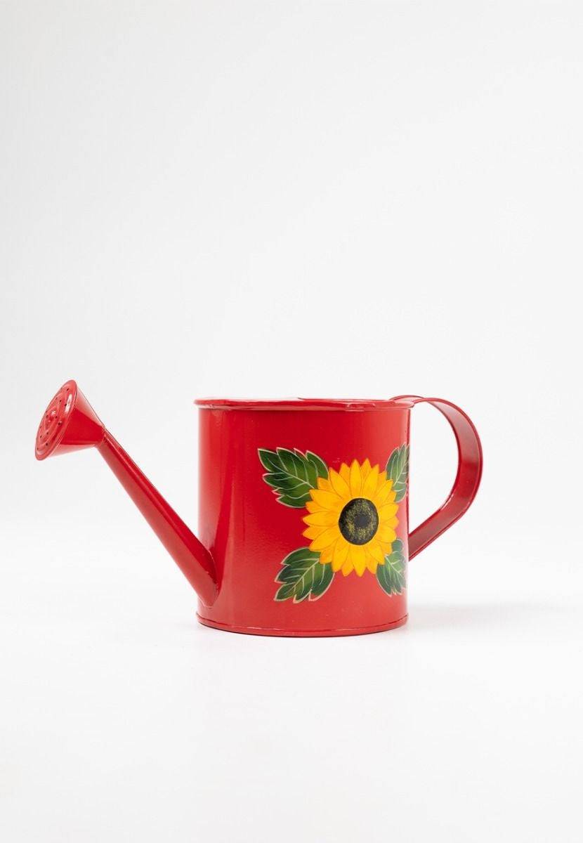 Red Handpainted Aluminium Casted Plant Watering Can - India shopping