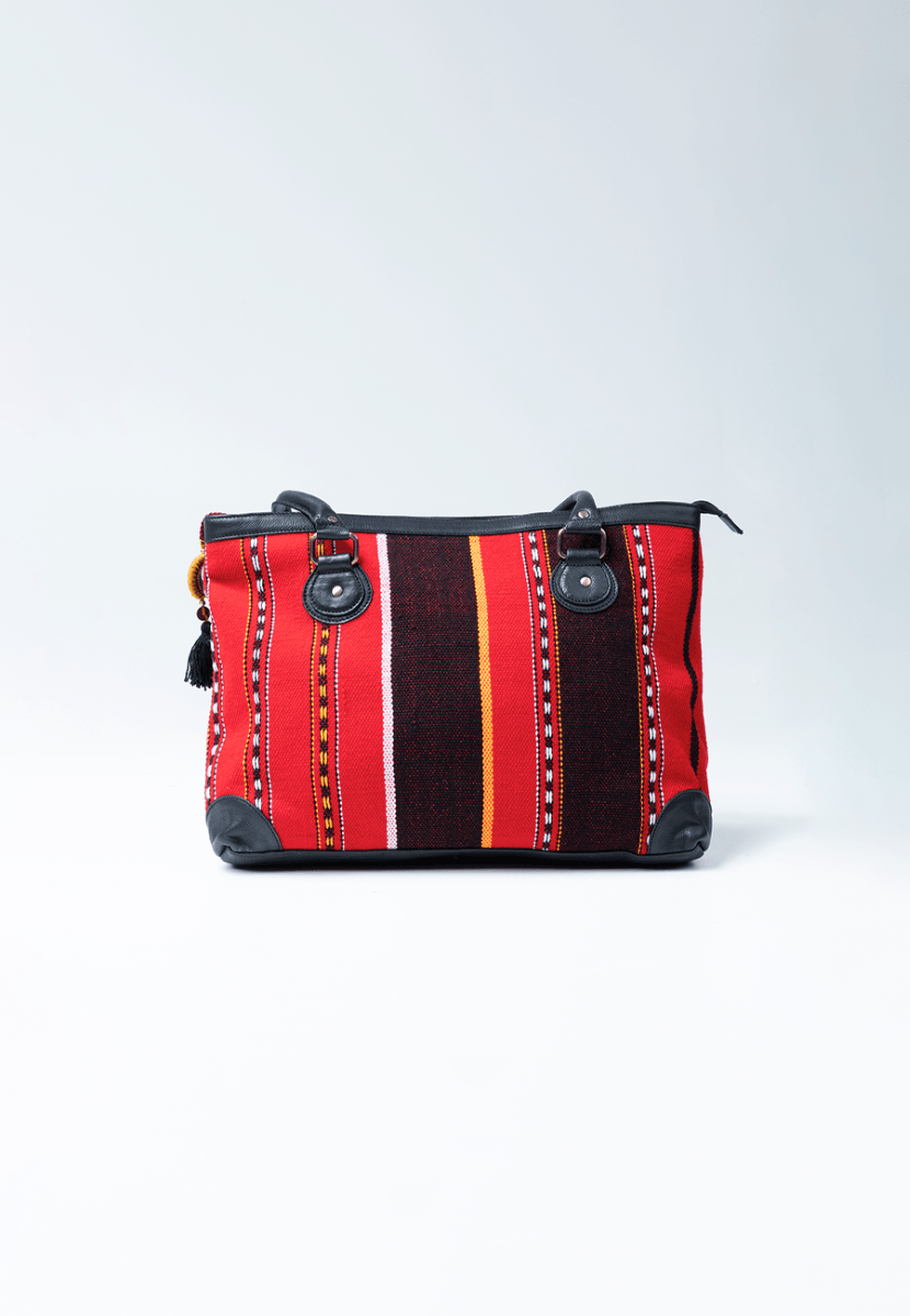 Red Handwoven Leather Handbag - India shopping