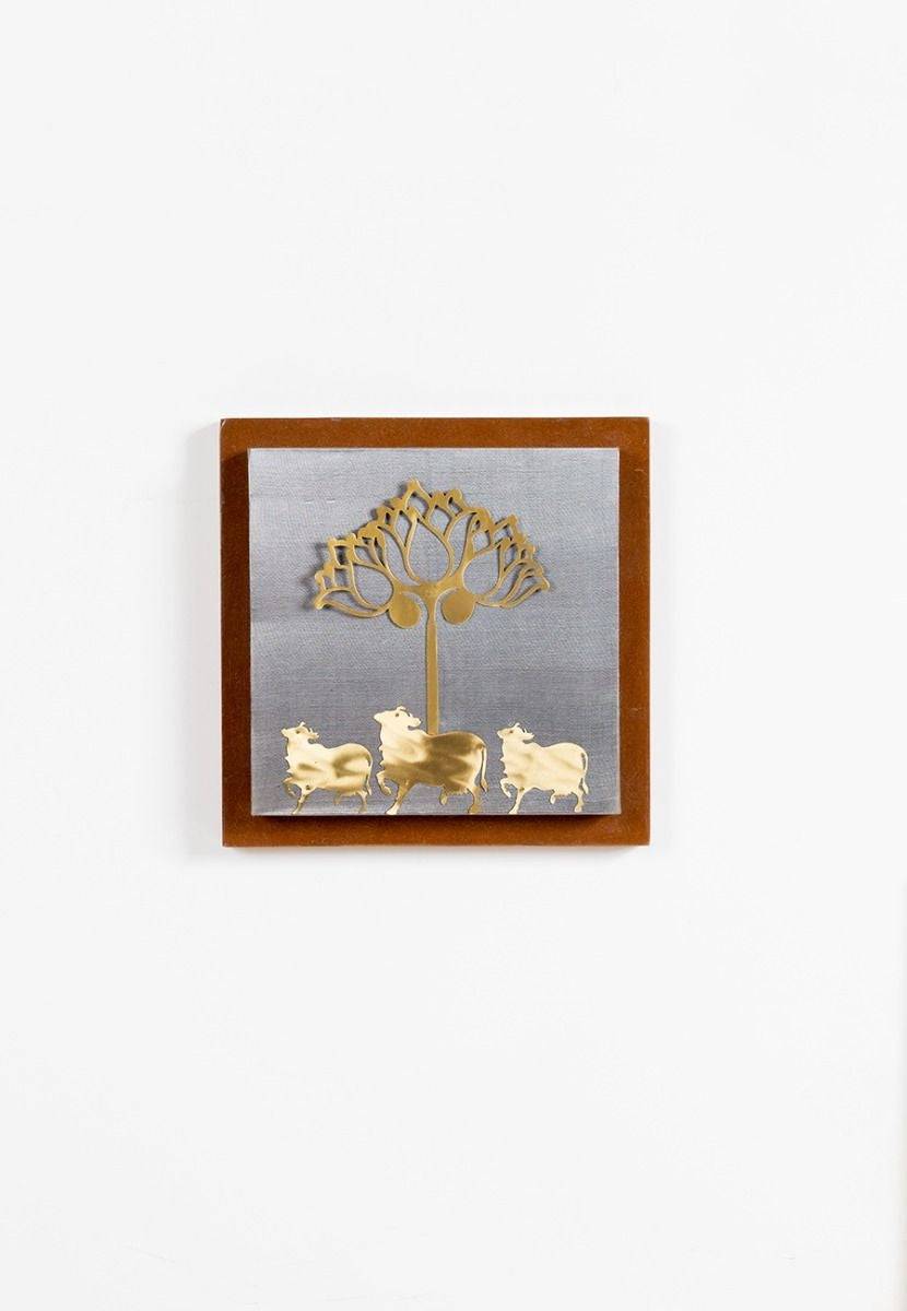 Wall Frame with Cow and Lotus Composition - India shopping