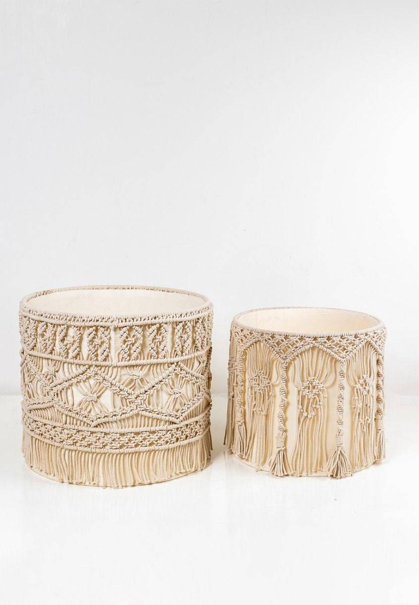 White Macrame Planters (Set of 2) - India shopping