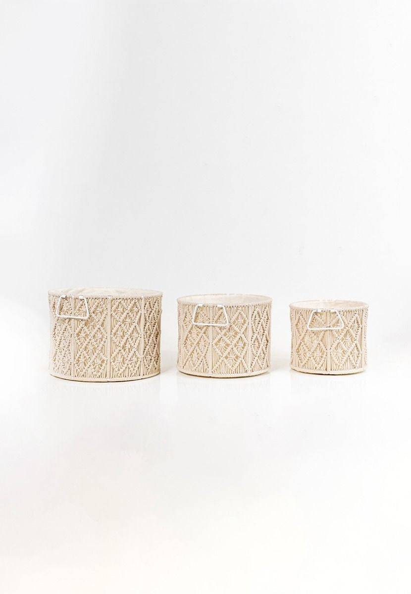 White Macrame Planters - Set of 3 - India shopping