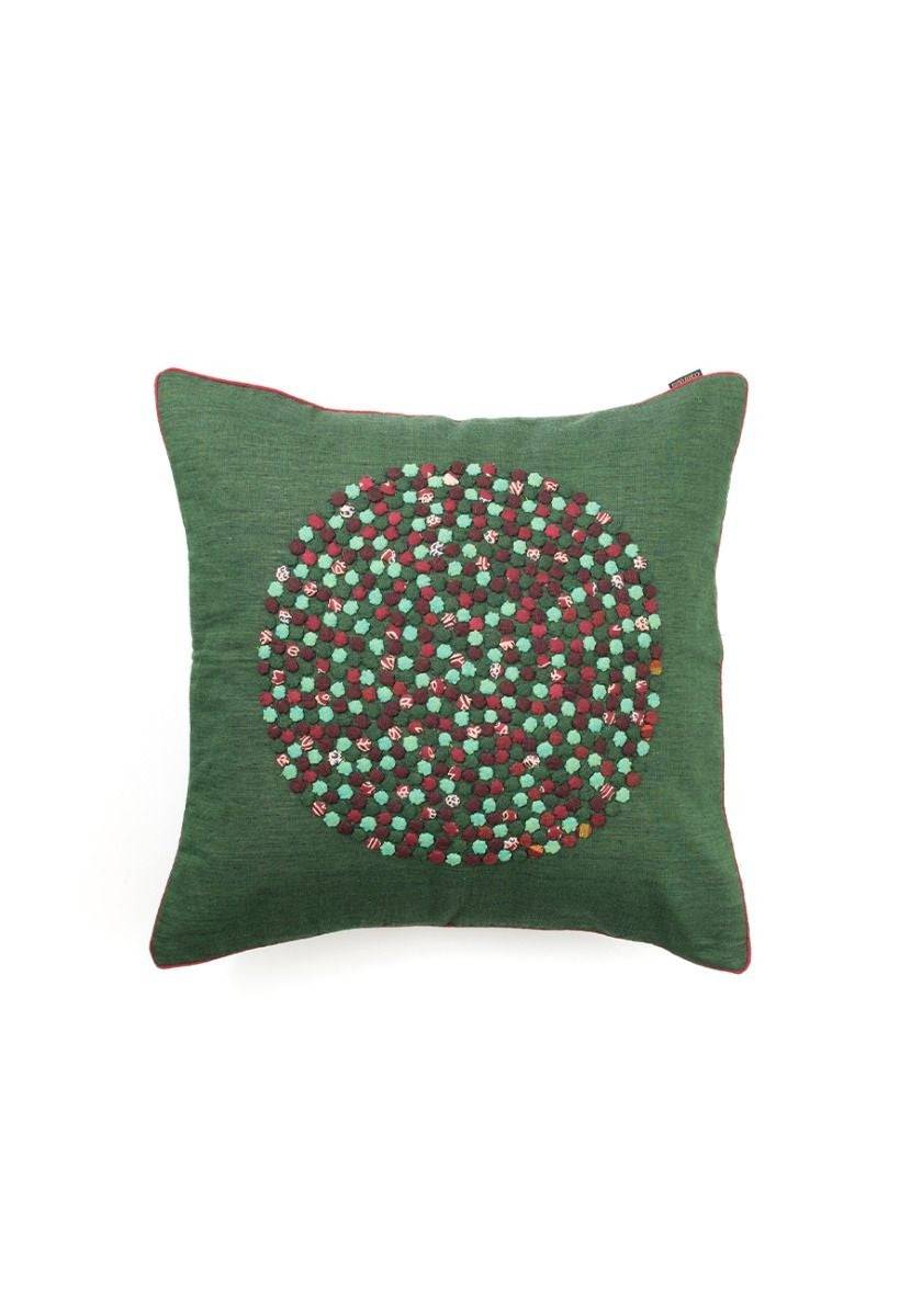 Bottle Green Hand-Woven Cushion Cover - India shopping