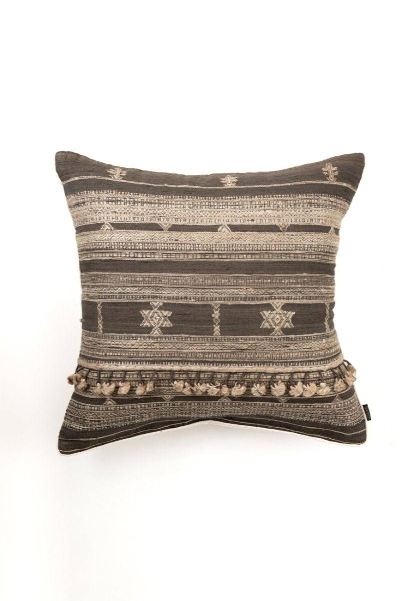 Dark Brown Hand-Woven Cotton Cushion Cover - India shopping