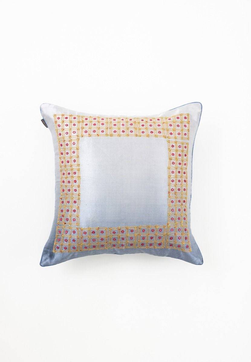 Gray and Blue Ombre Hand-Woven Cushion Cover - India shopping