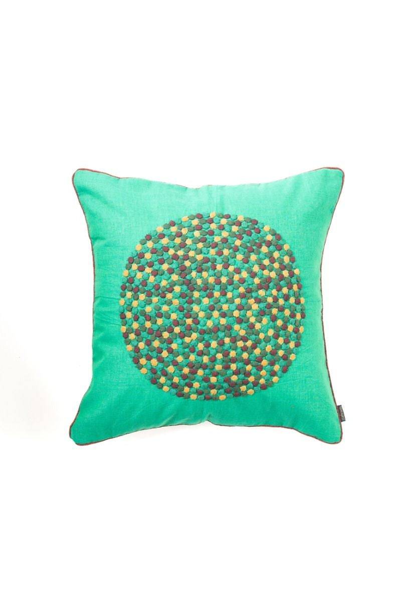 Green Hand-Woven Cotton Cushion Cover - India shopping