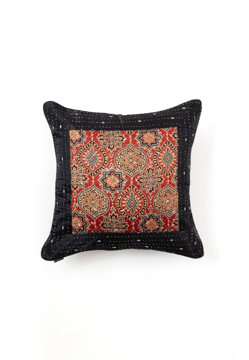 Hand-Woven Cotton Black Cushion Cover - India shopping