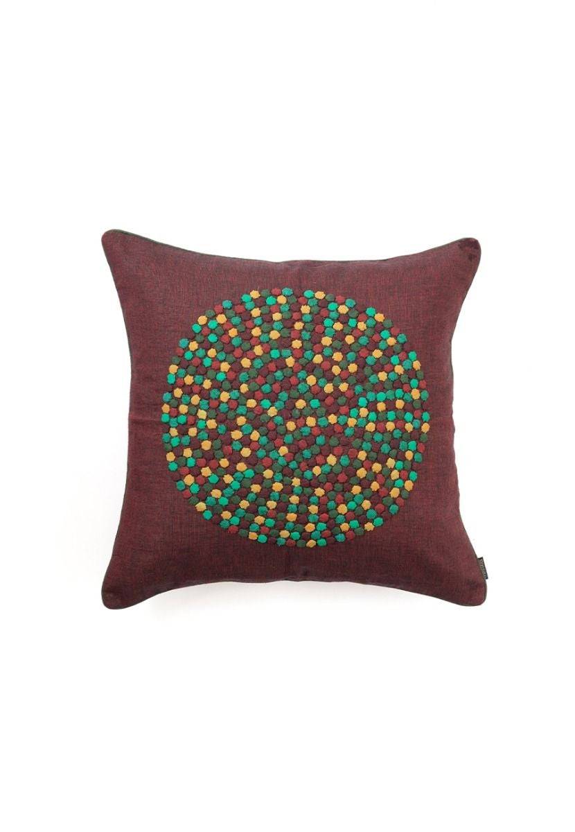 Maroon Hand-Woven Cotton Cushion Cover - India shopping