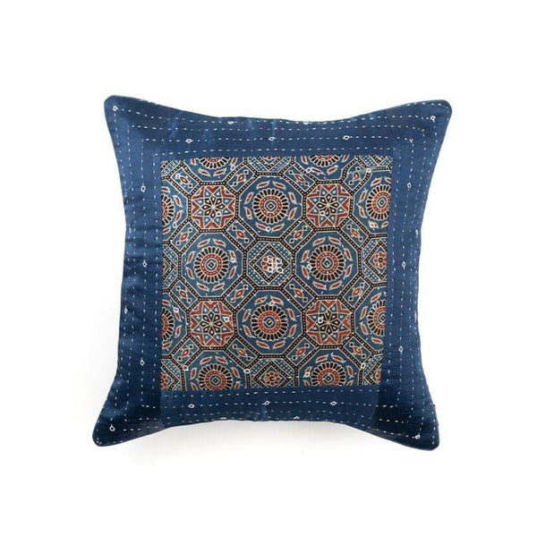 Navy Blue Hand-Woven Cotton Cushion Cover