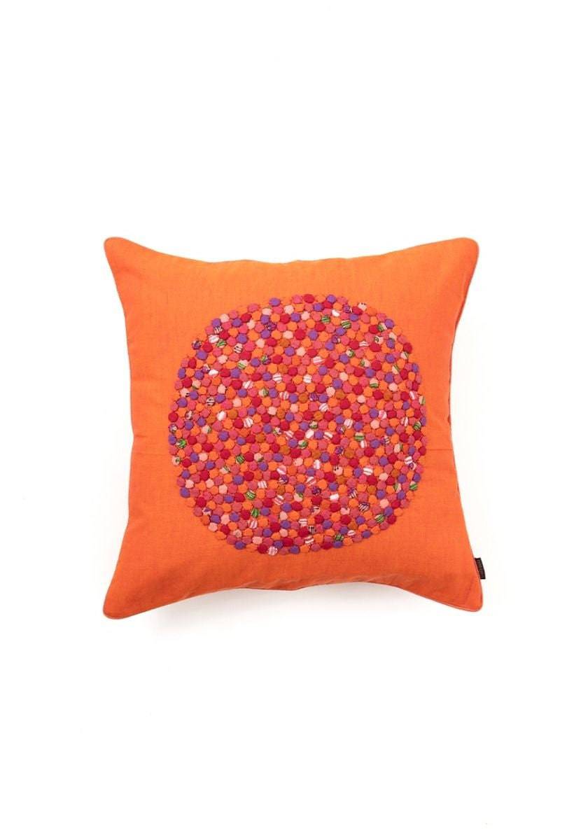 Orange Hand-Woven Cotton Cushion Cover - India shopping