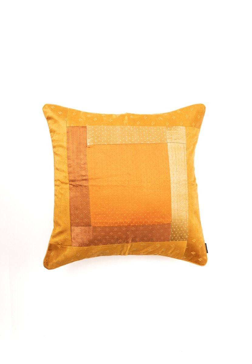 Yellow Hand-Woven Mashru Cushion Cover - India shopping