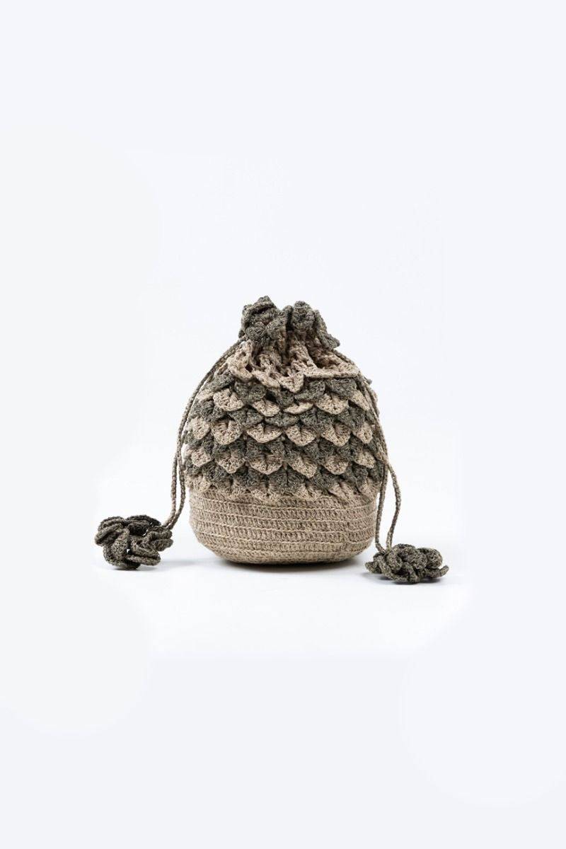 Khaki Round Jute Yarn Crochet Potli Bag - India shopping