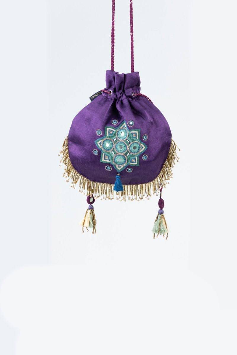 Purple Hand Embroidered Potli Bag - India shopping