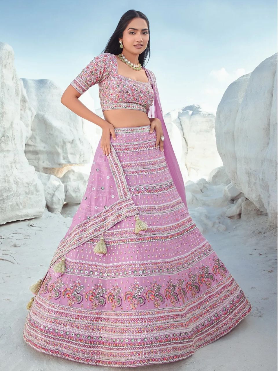 Radiant Rose Pink Designer Georgette Lehenga Choli | Ready To Wear