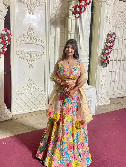 Colorful Lehenga Choli With Thread Embroidered Work | Ready To Wear