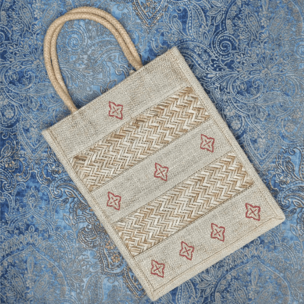 Jute Cane Bag with Handblock Print - India shopping