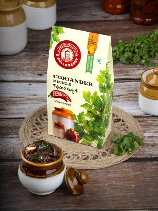 G Pulla Reddy Sweets Coriander Pickle 400 gms - India shopping