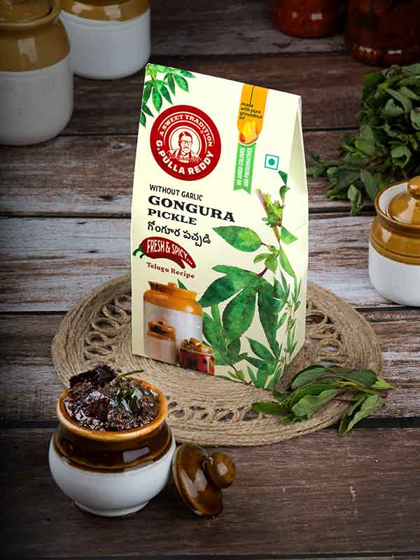 G Pulla Reddy Sweets Gongura Pickle Without Garlic 400 gms - India shopping