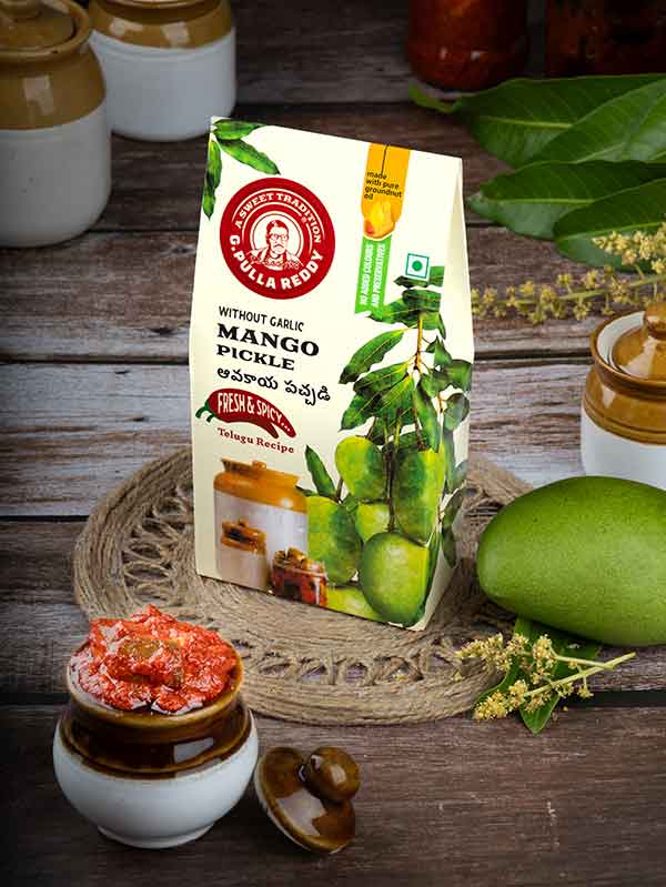 G Pulla Reddy Sweets Mango Pickle Without Garlic 400 gms - India shopping