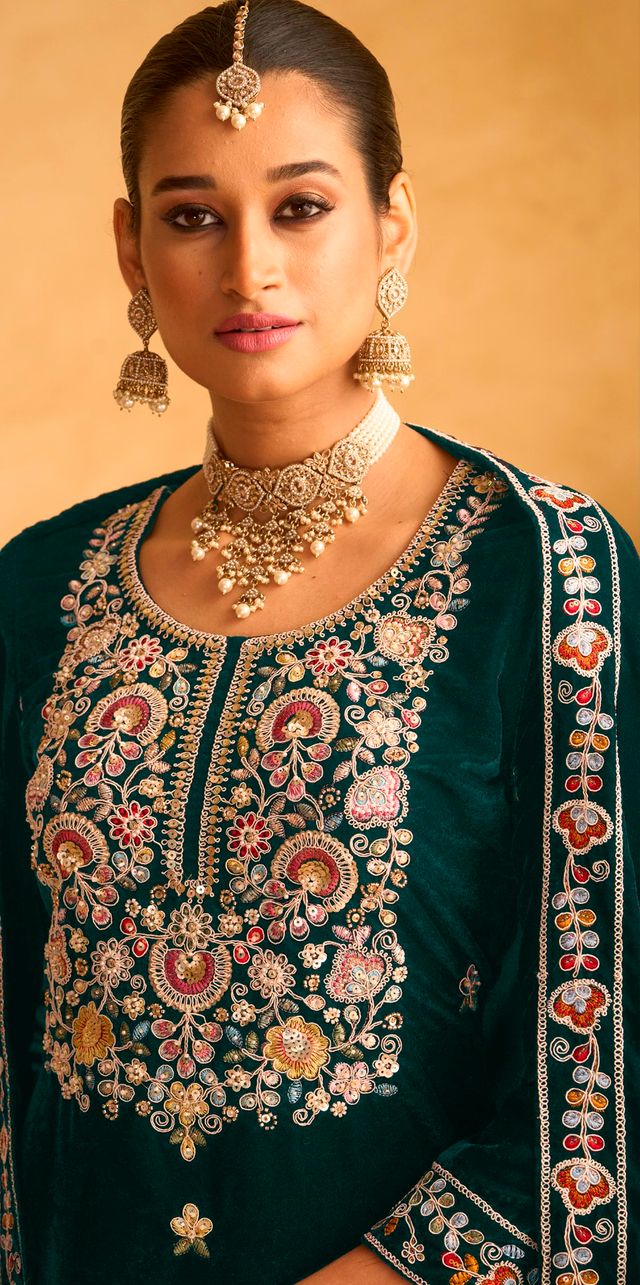Velvet Silk Suit With Embroidery Work | Ready To Wear