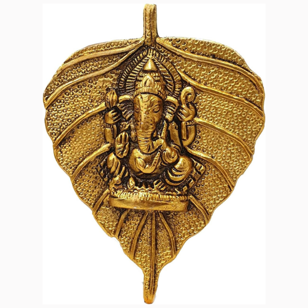 Lord Ganesha on Leaf White Metal