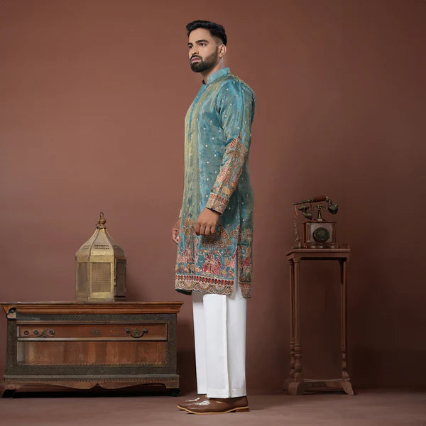 Meraki Ethnic Peacock Court Kurta Pajama | Ready To Wear