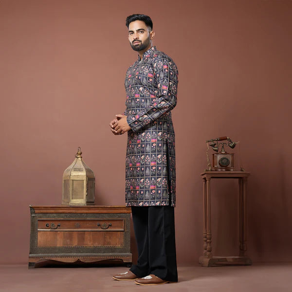 Meraki Ethnic Vintage Frames Kurta Pajama | Ready To Wear