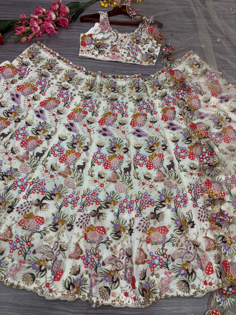 Stylish Lehenga Choli With Floral Work | Ready To Wear