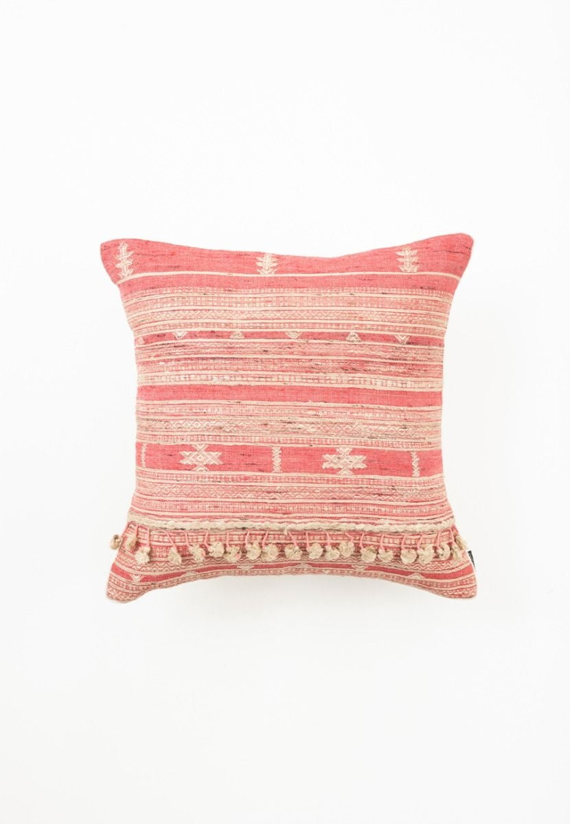 Pink Hand-Woven Cotton Cushion Cover