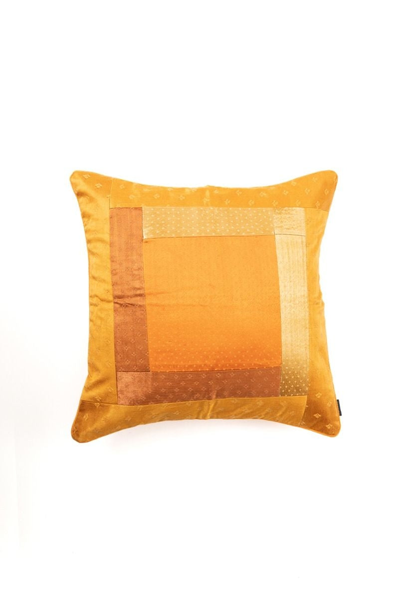 Yellow Hand-Woven Mashru Cushion Cover