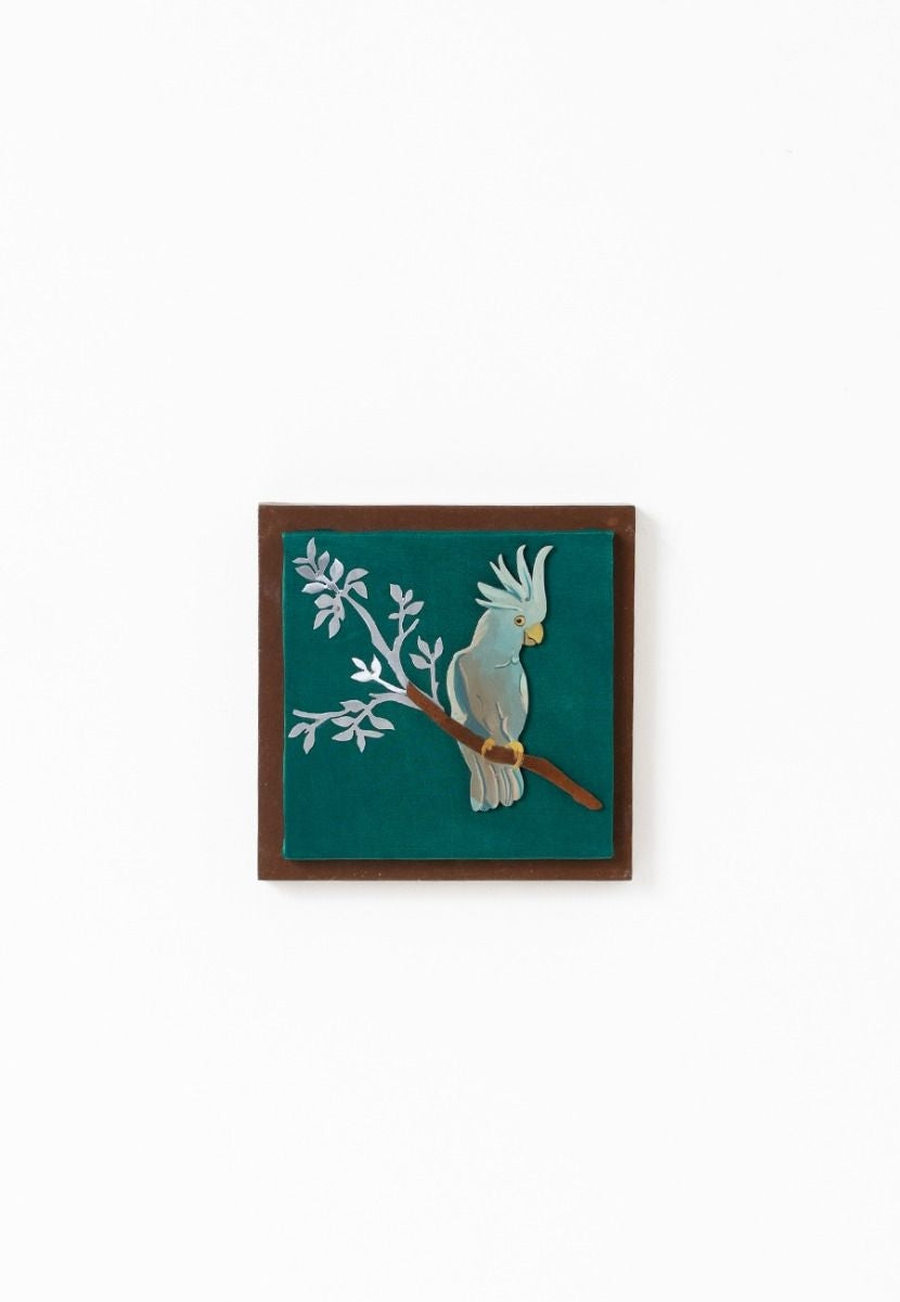 Mashru Wall Frame with Hand-Painted Cockatoo Birds - Aluminum Cutout