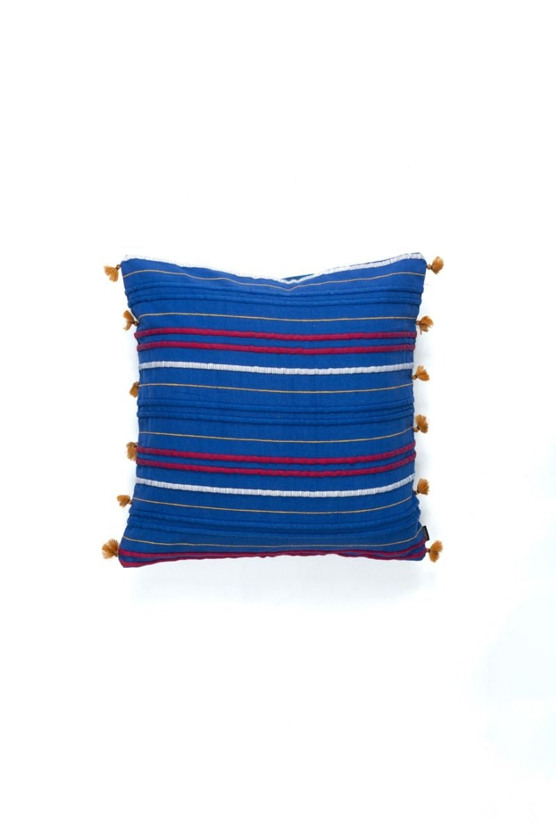 Blue Hand-Woven Cotton Cushion Cover