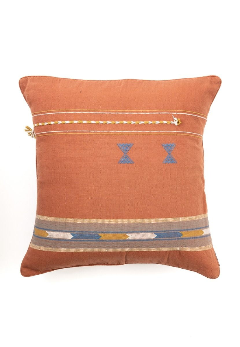 Hand-Woven Rust Cotton Cushion Cover