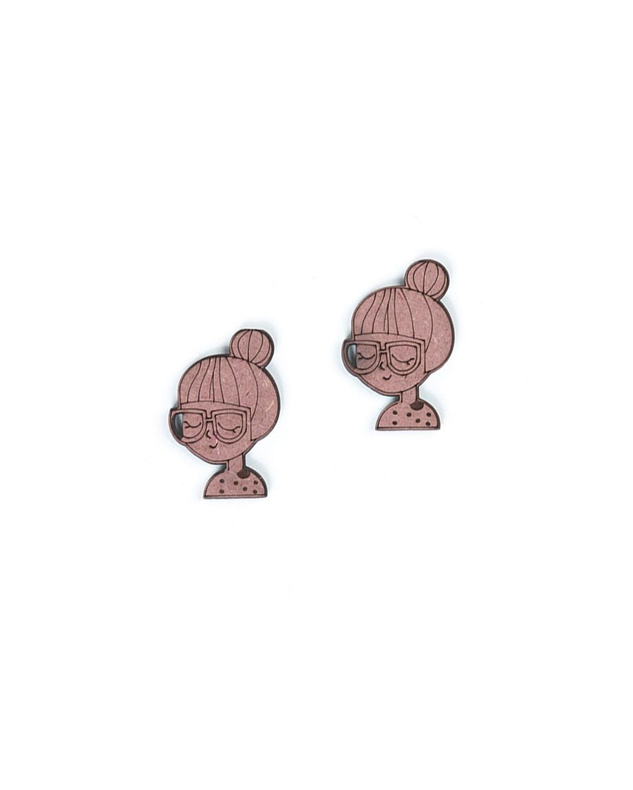 Natural MDF Girl Face Fridge Magnet (Set of 2)