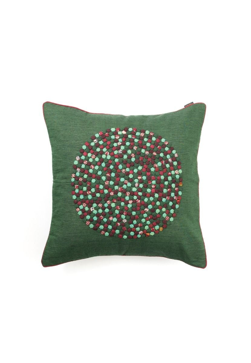 Bottle Green Hand-Woven Cushion Cover