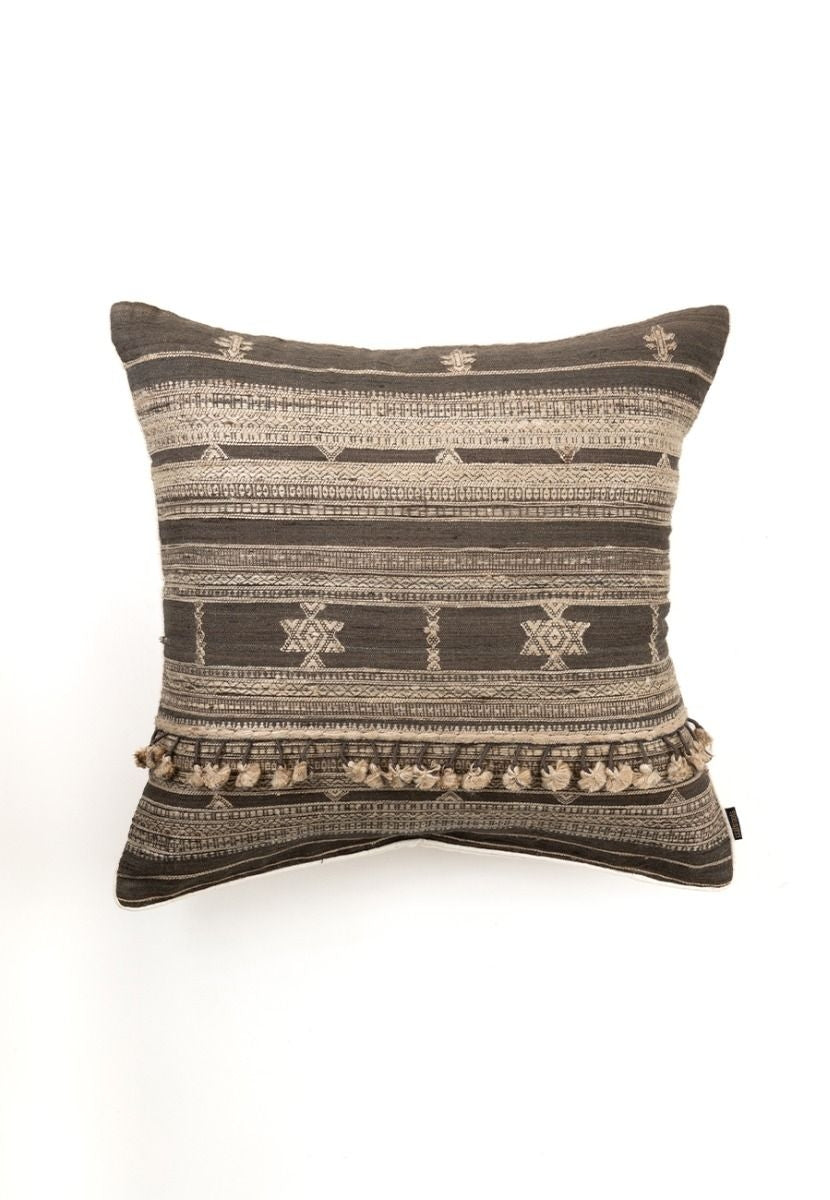 Dark Brown Hand-Woven Cotton Cushion Cover