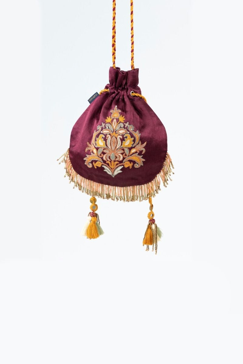 Maroon Hand Embroidered Potli Bag