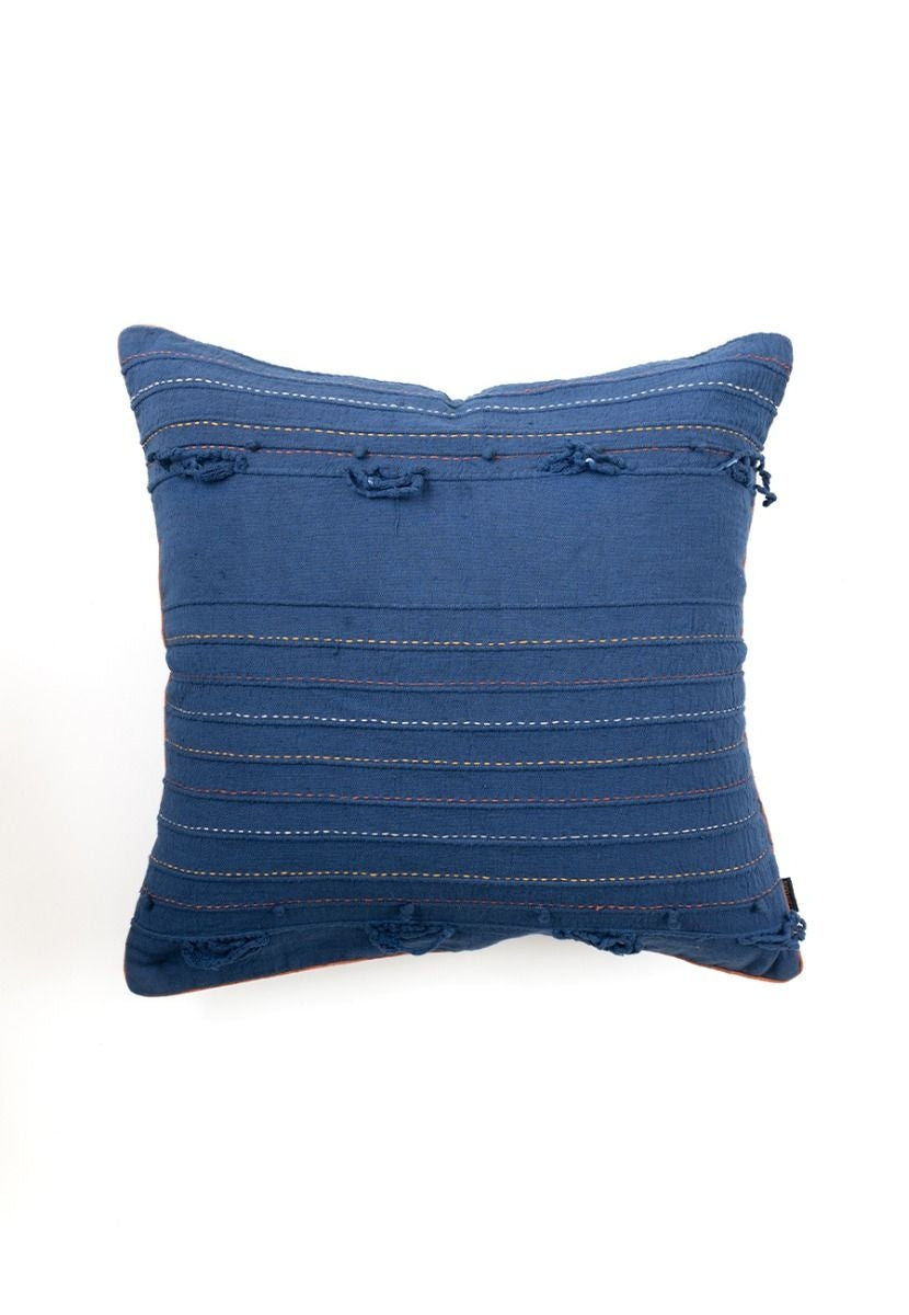 Hand-Woven Blue Cotton Cushion Cover