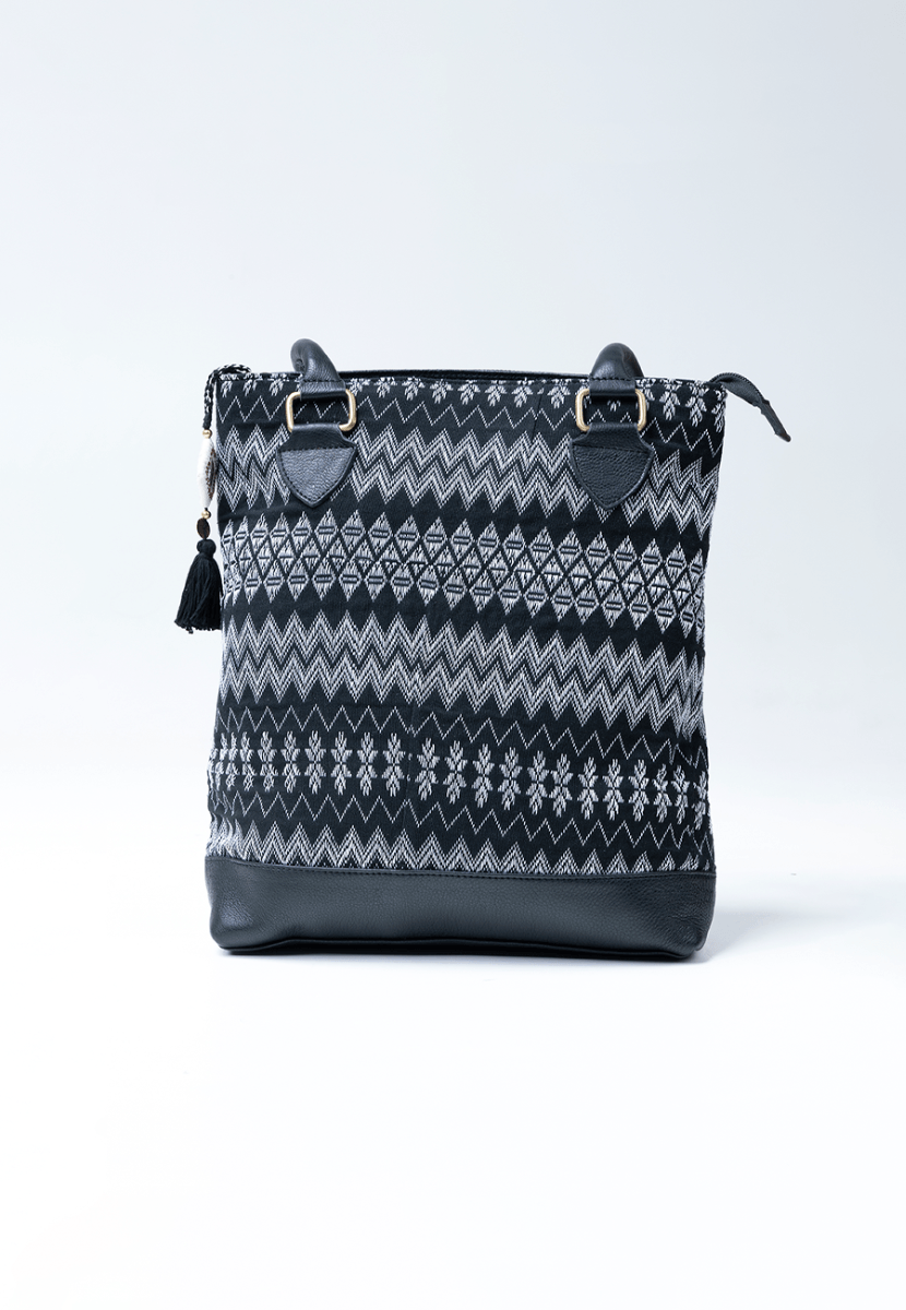 Black Handwoven Leather Handbag