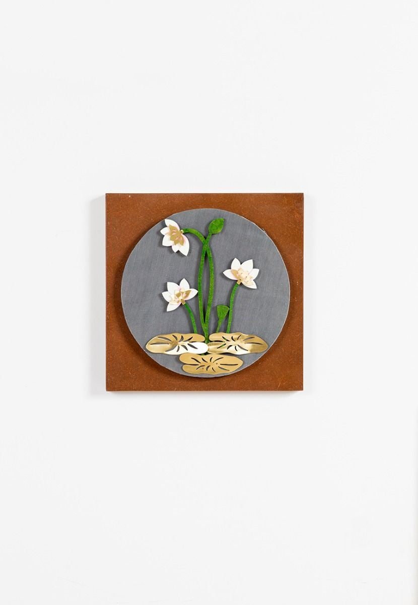 Lotus and Leaf Composition in a Circular Dial Wall Frame