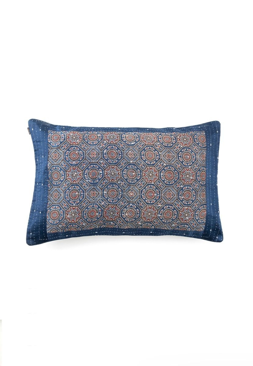 Blue Hand-Woven Mashru Pillow Cover